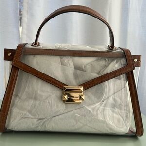 Michael Kors Brown Croc-Trim Clear Top-Handle Satchel W/ Strap